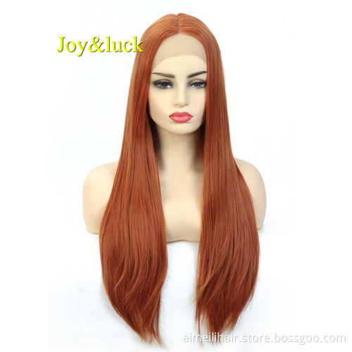 Wholesale Prices Front Lace Orange Lace Wig for Women Middle Part Cosplay Natural Straight Lace Front Wigs Synthetic Hair Wigs